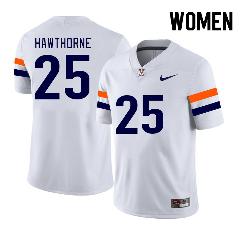 Women #25 Dontd Hawthorne Virginia Cavaliers College Football Jerseys Stitched Sale-White